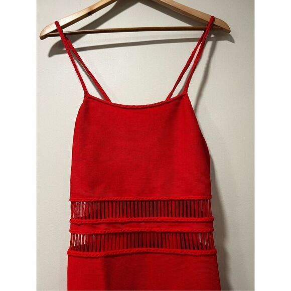 Cult Gaia Women's Red Kiki Knit Sleeveless Fringe Hem Midi Dress Size Large NWOT - Picture 8 of 11